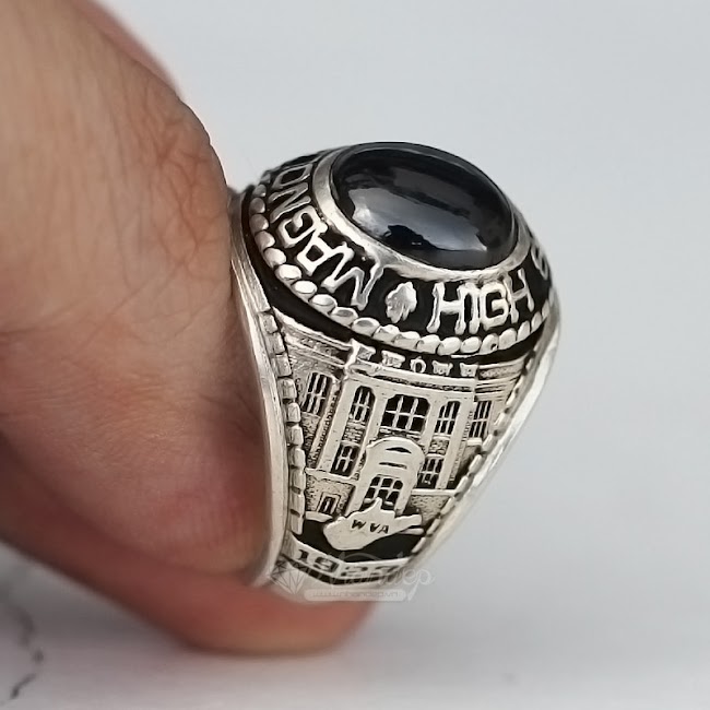 NHẪN MỸ MAGNOLIA NĂM 1975 BẰNG BẠC CHUẨN 925 ĐÁ MÀU ĐEN